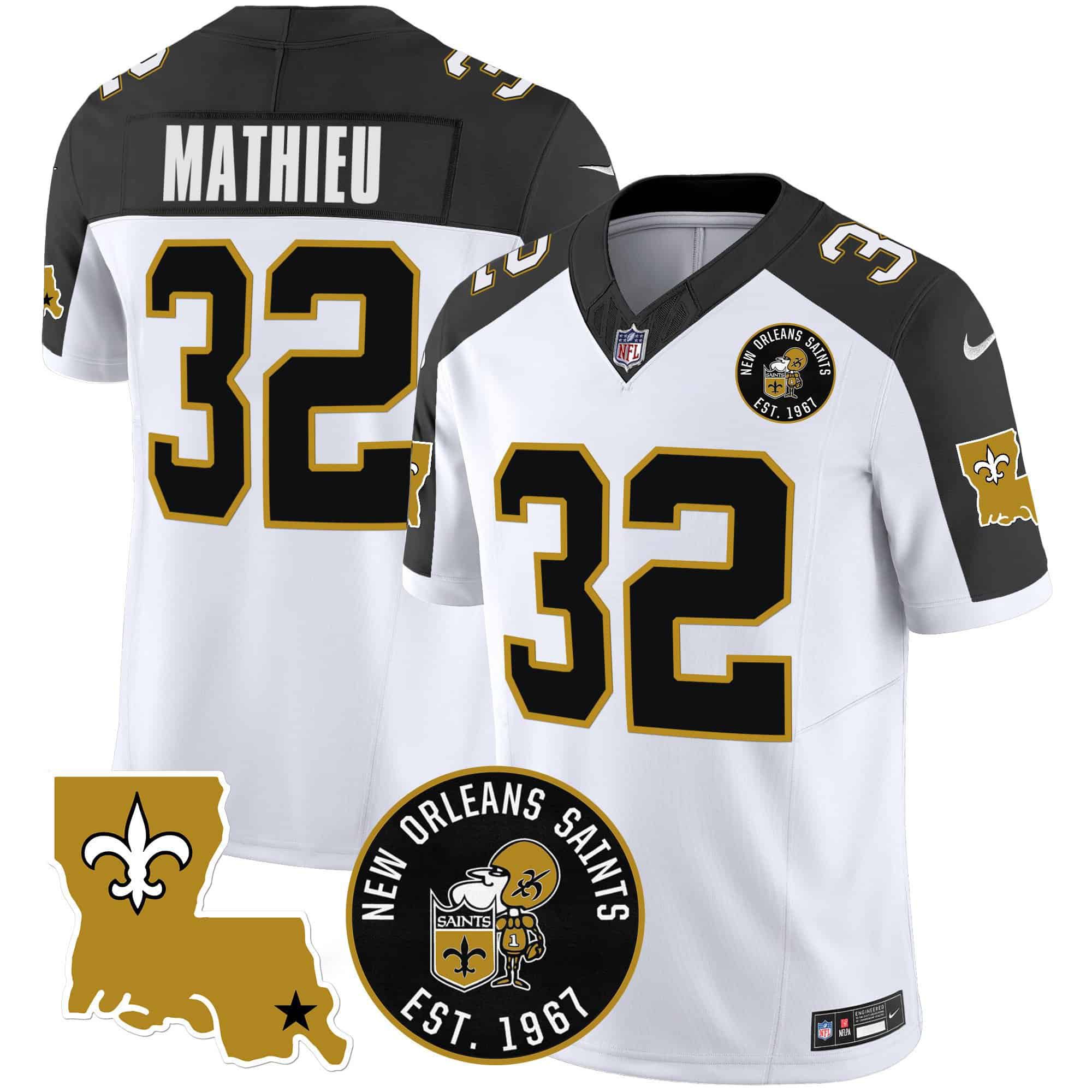Men New Orleans Saints #32 Mathieu White 2024 Nike 1967 Patch Vapor Limited NFL Jersey style 1
